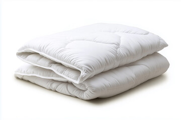 Fototapeta premium Soft cotton fabric pillows stacked on a white bed create a comfortable and inviting textile decoration
