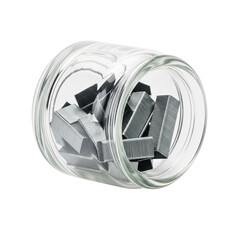Naklejka premium Small glass container with staples isolated on transparent background