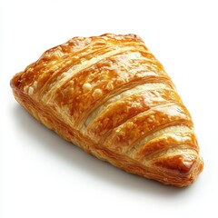 Freshly baked golden brown flaky croissant with crisp layers and buttery aroma, served on a clean white background perfect for breakfast or bakery concept