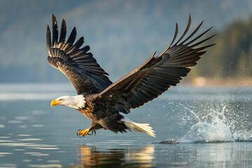 Fototapeta premium A bald eagle fishing