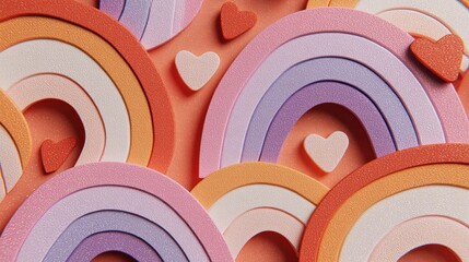 Vibrant Rainbow Shapes and Hearts Close Up