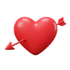 3D Red Heart Pierced by Cupid's Arrow, Isolated on White Background Depicts Romantic Love, Commitment, and Passion for Valentine's Day