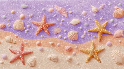Seashell and Starfish Cake on Sandy Pastel Background