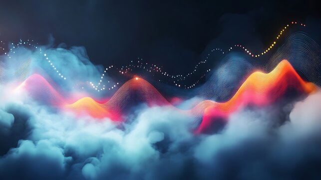 Lightbeam chart slicing through abstract clouds