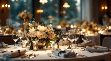 Elegant wedding reception dinner table setting