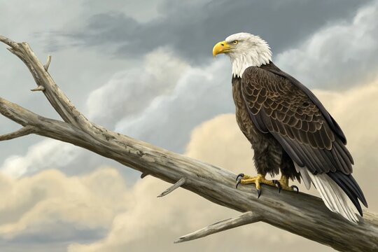 Original textured photograph of a majestic bald eagle sitting on the branch of a tree - Powered by Adobe