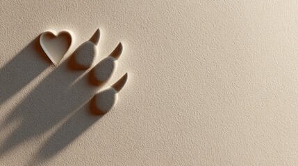 Serene Beach Scene with Bear Paw and Heart Shadows
