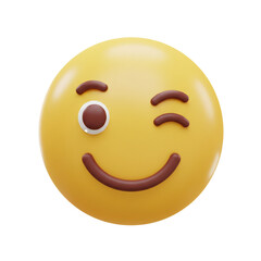 Fototapeta premium Yellow Winking Expression Emoji Conveying Playfulness and Amusement, a Symbol of Lightheartedness and Positive Digital Communication on Social Media