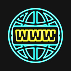 Icon domain name. Internet network elements. Icon in neon style.