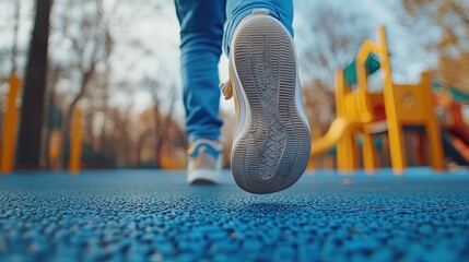 Close-Up of Feet of a Man Running on a Playground, Created with Generative AI Technology