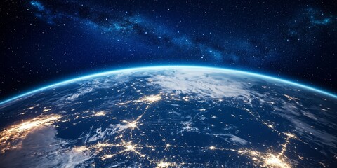 Fototapeta premium Glowing Earth Horizon with Starry Night Sky above Oceans