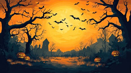Eerie haunted forest illustration, perfect for Halloween themes