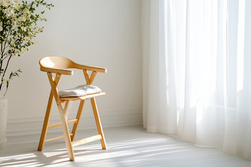 A white chair and table furnish a room with wooden floor, offering a comfortable interior design style for the home