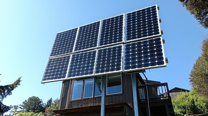 Tilted solar panels on metal mounting brackets facing optimal sun angle