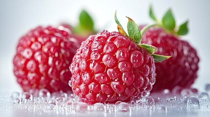 Fresh Vibrant Raspberries with Water Droplets, Perfect for Food Photography and Healthy Recipes 