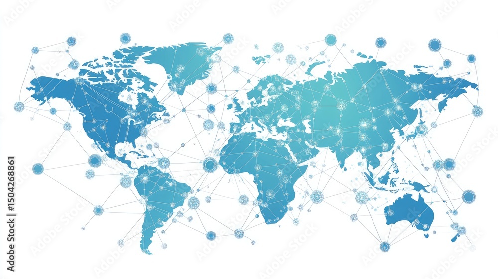 Poster global interconnectedness map with network connections.