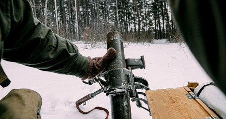 Close-up View On Re-enactors Dressed As American Infantry Soldie