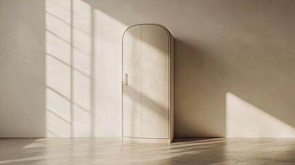 Minimalist Interior with Curved Cabinet and Natural Light Shadows