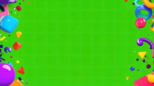 Green screen background with colorful balloons and decorative elements for creative projects