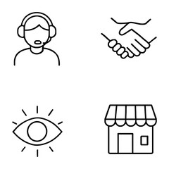 Obraz premium Customer Support and Business Icon Set – Storefront, Vision, and Partnership