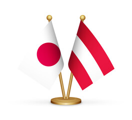Japan vs Austria flags mockup 3d illustration. Versus desk flags of Japan and Austria transparent png