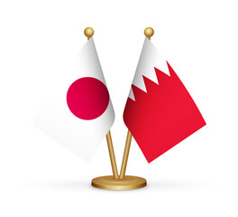 Japan vs Bahrain flags mockup 3d illustration. Versus desk flags of Japan and Bahrain transparent png