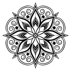 Easy Mandala Black and White Circle Outline - Mandala Coloring Pages for Adults and Kids - Simple Mandalas Artwork Vector