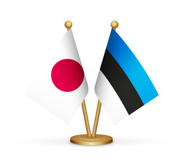Japan vs Estonia flags mockup 3d illustration. Versus desk flags of Japan and Estonia transparent png