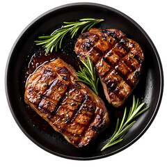 Grilled Steaks with Rosemary isolated on transparent background