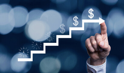 Time is money concept. Clock and dollar on a stairs