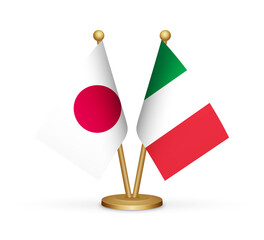 Japan vs Italy flags mockup 3d illustration. Versus desk flags of Japan and Italy transparent png