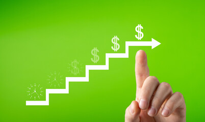 Time is money concept. Clock and dollar on a stairs