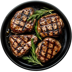 Sizzling Rosemary Grilled Steaks isolated on transparent background