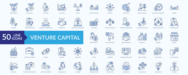 Venture capital icon collection set with investment, valuation, risk capital, return on investment, disruptive technology