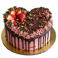 HeartShaped Strawberry Chocolate Cake isolated on transparent background