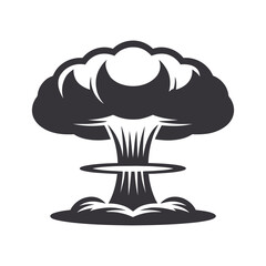 Exploding Atomic Bomb Icon Flat Silhouette Vector on White Background