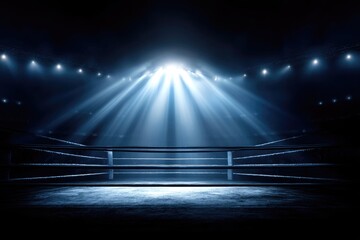 Empty Boxing Ring Under Spotlights