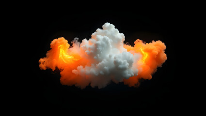 Abstract explosion of fire and smoke with hot flames against a black background, showcasing burning light and energy effects
