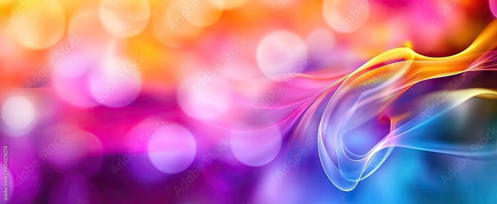 Poster colorful abstract design with flowing lines and bokeh.