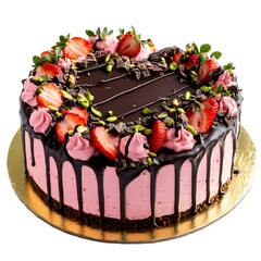 Strawberry Cheesecake with Chocolate Ganache isolated on transparent background