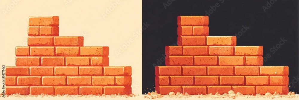 Aufkleber Brick Laying Tutorial Concept Illustrating Step-By-Step Process of Constructing a Wall With Bricks and Mortar in Format for Educational Use