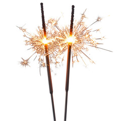 Two sparklers burning brightly against a black background creating a festive atmosphere and celebration