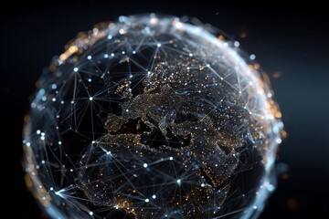 Digital globe showcasing interconnected networks over Europe at night