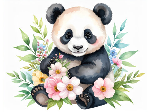 Cute animal watercolor illustrations_Panda