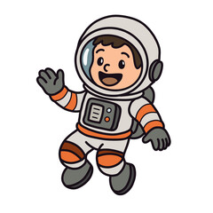 Smiling boy astronaut floating in space suit. Fun character for space-themed learning.