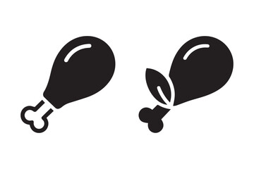 Minimalist Chicken Drumstick Icon Black and White Food Symbol
