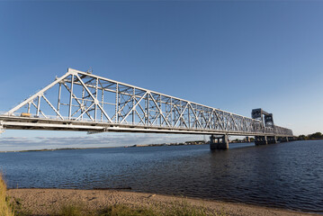 View on Severodvinsk Bridge is a road, railway and pedestrian bridge in the city of Arkhangelsk across the Severnaya Dvina River. Russia