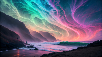 Naklejka premium Glowing Blue Electric Lightning Bolt on Dark Background