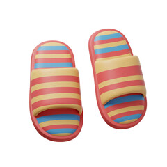 Brightly colored striped comfortable house slippers 3D rendered illustration