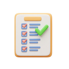 Successful completion concept: 3D rendered illustration of a completed checklist with green checkmark